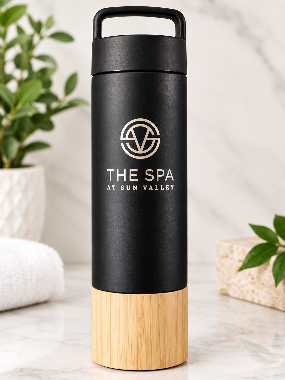 Black and Bamboo Welly Travel Tumbler/Diffuser with Sleek Design